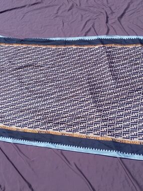 Fendi Navy and Light Blue Geometric Silk Scarf with Gold Trim